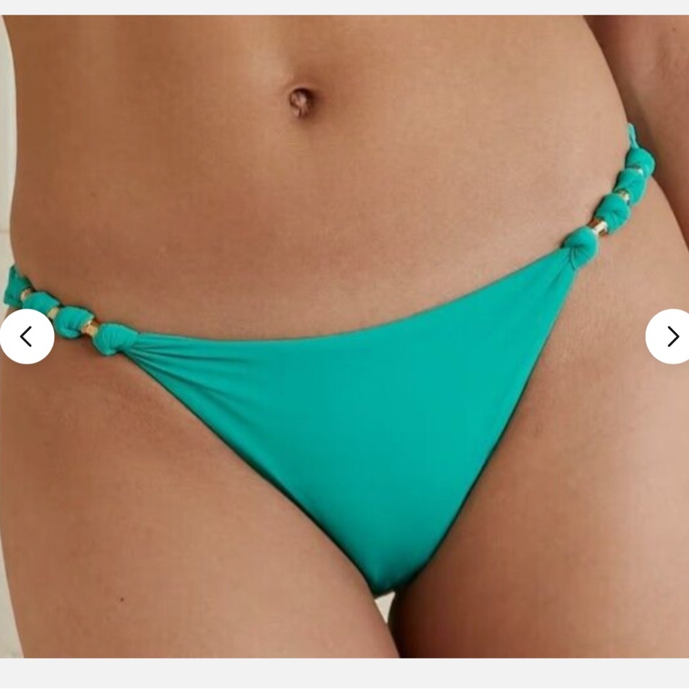 NWOT ViX Paula Bead & Knot Detail Bikini Bottoms Military Green Large